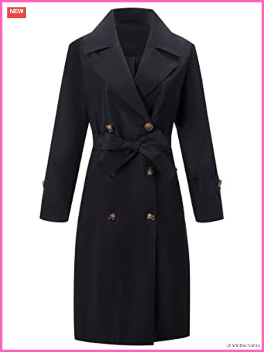 Women's Double-Breasted Trench Coat Water Resistant Long Sleeve with Belt